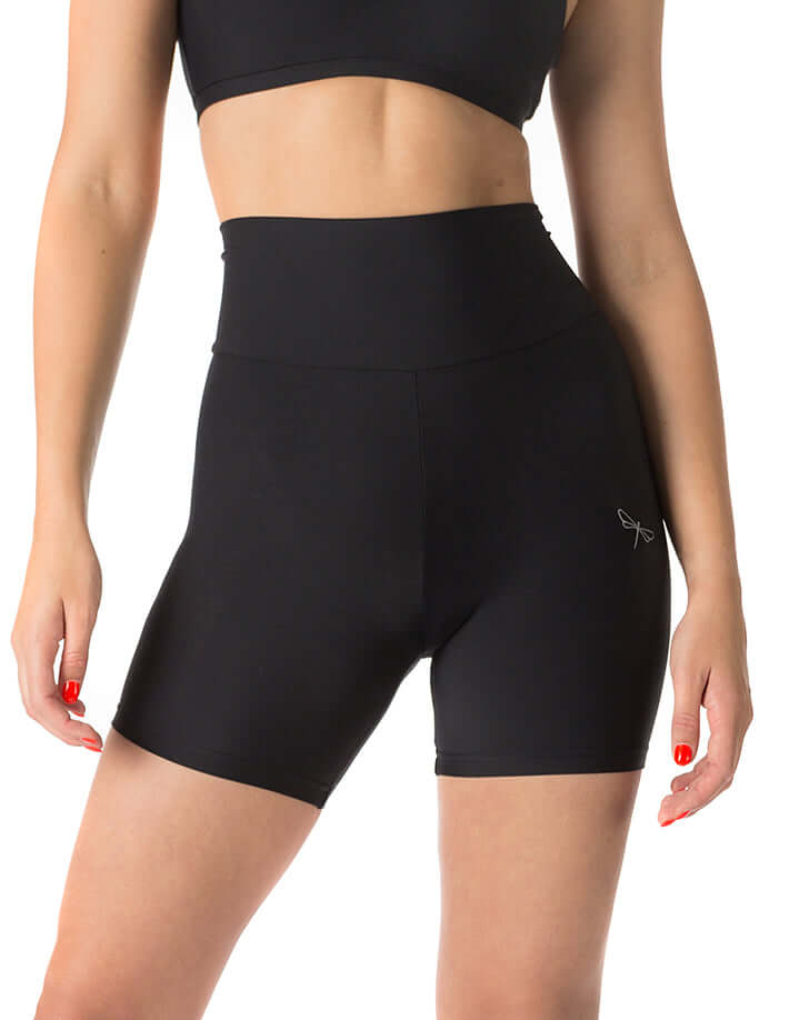 Svarta korta leggings med hög midja och åtsittande passform i sporty stil.