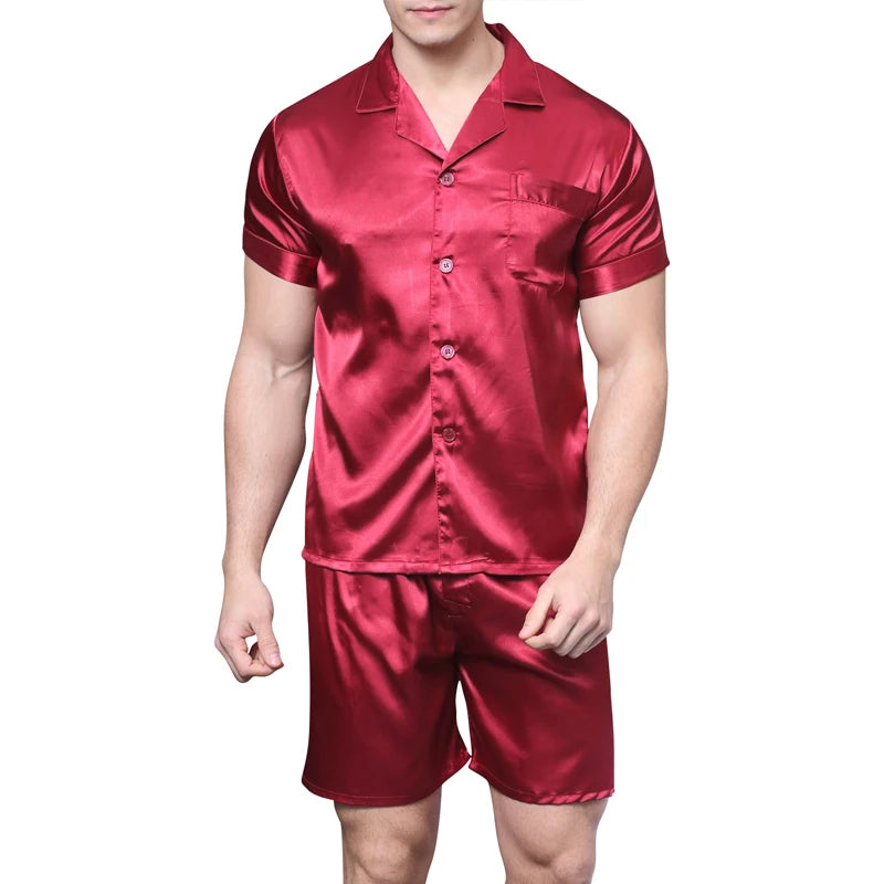 Tony&Candice Satin Silk Pajamas Shorts for Men Rayon Silk
