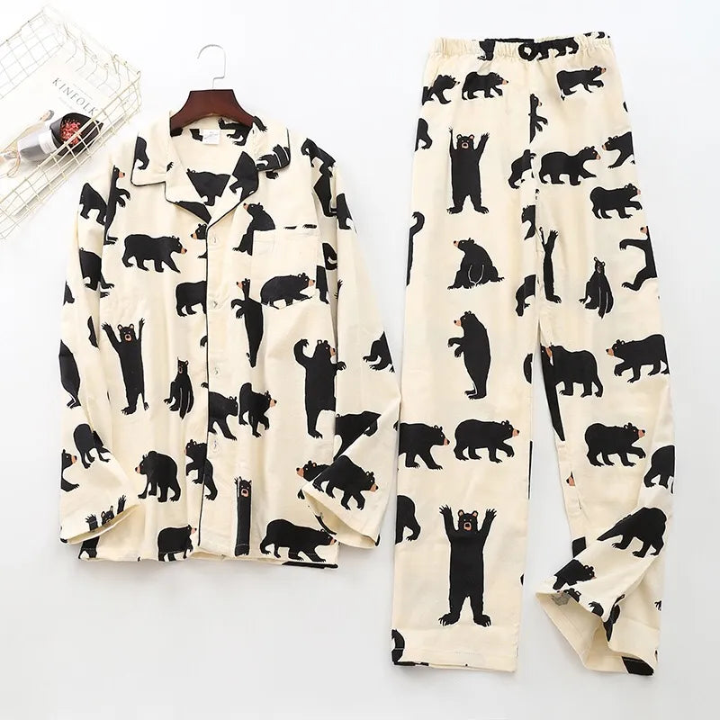 Cute White Bear 100% Brushed Cotton Men Pajama Sets
