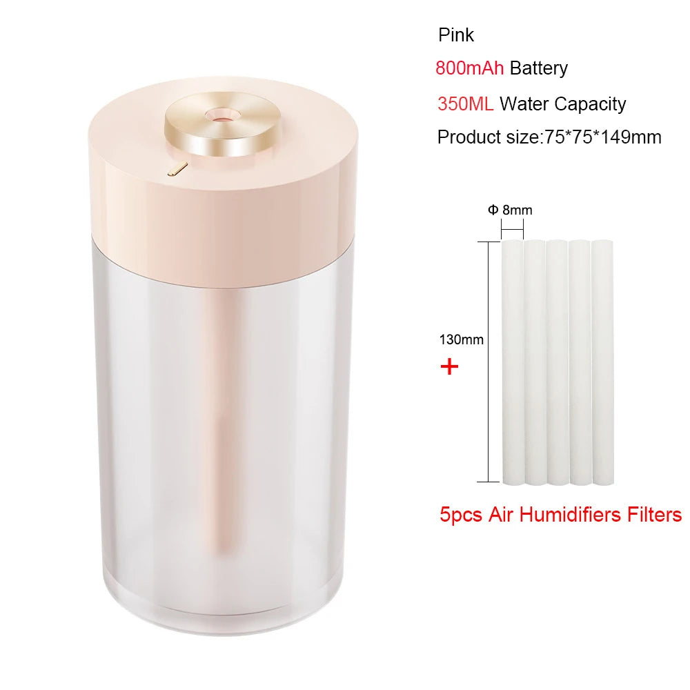 Portable Air Humidifier Wireless 2000mAh Usb Rechargeable Electric Night Lamp