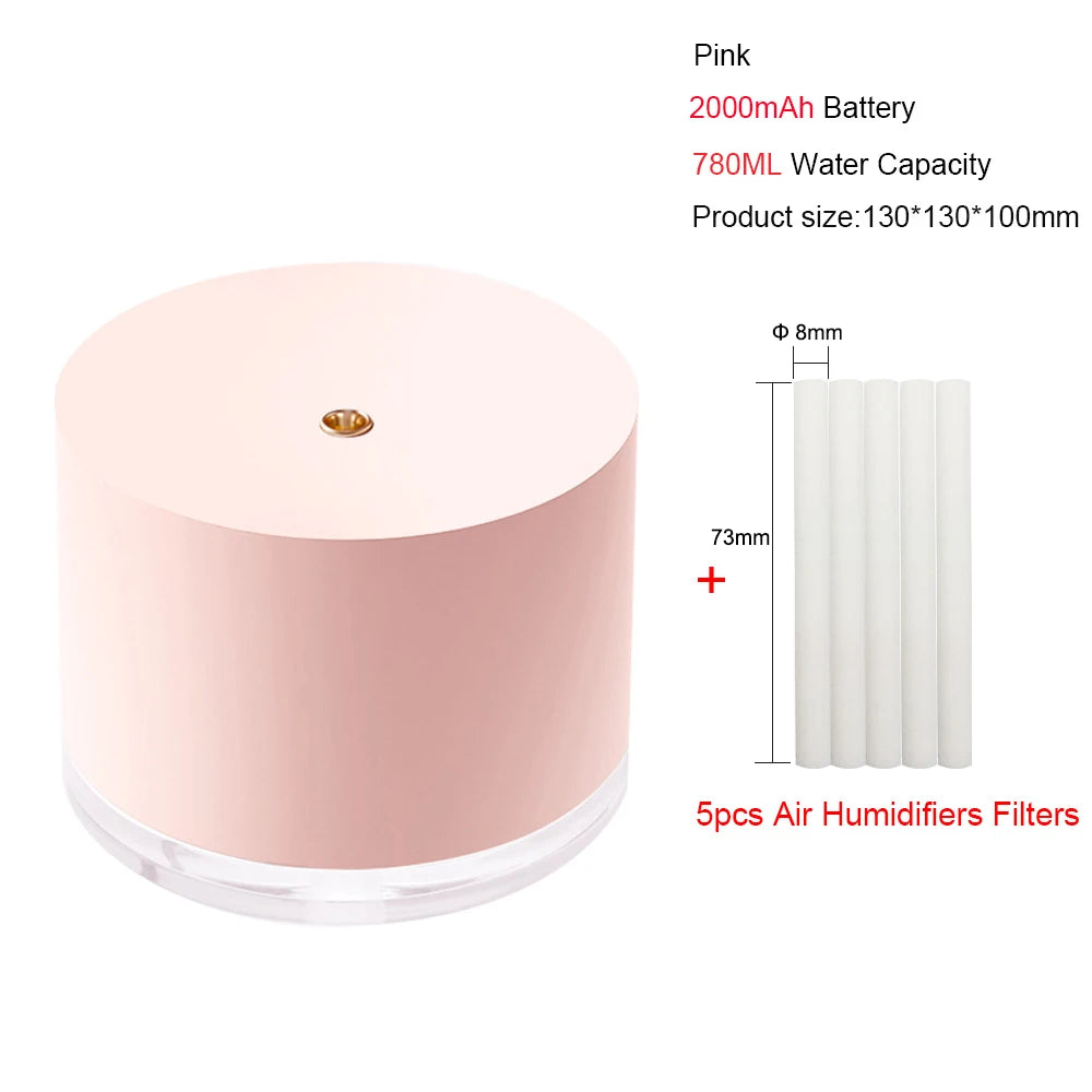 Portable Air Humidifier Wireless 2000mAh Usb Rechargeable Electric Night Lamp