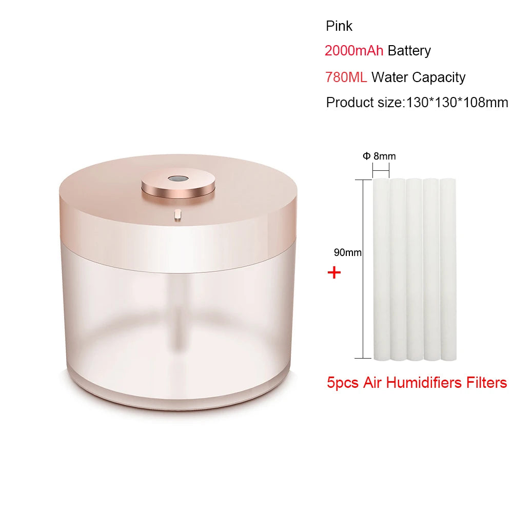 Portable Air Humidifier Wireless 2000mAh Usb Rechargeable Electric Night Lamp