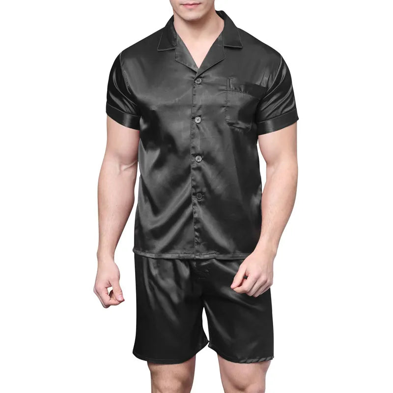 Tony&Candice Satin Silk Pajamas Shorts for Men Rayon Silk