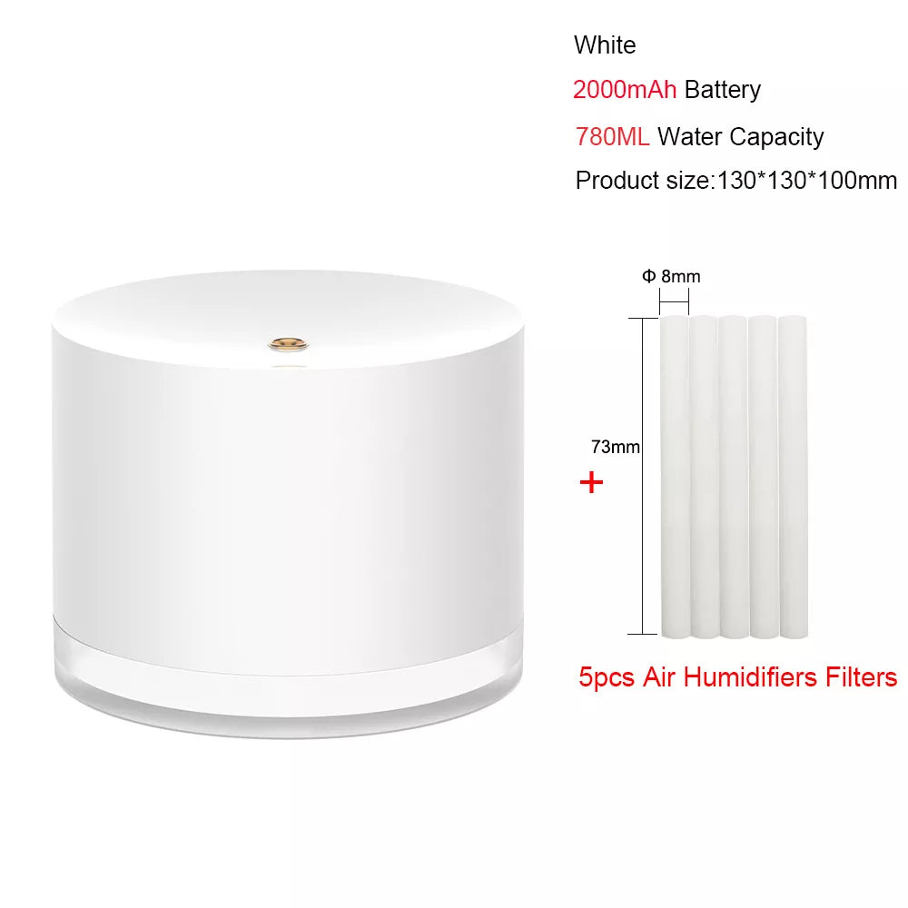 Portable Air Humidifier Wireless 2000mAh Usb Rechargeable Electric Night Lamp