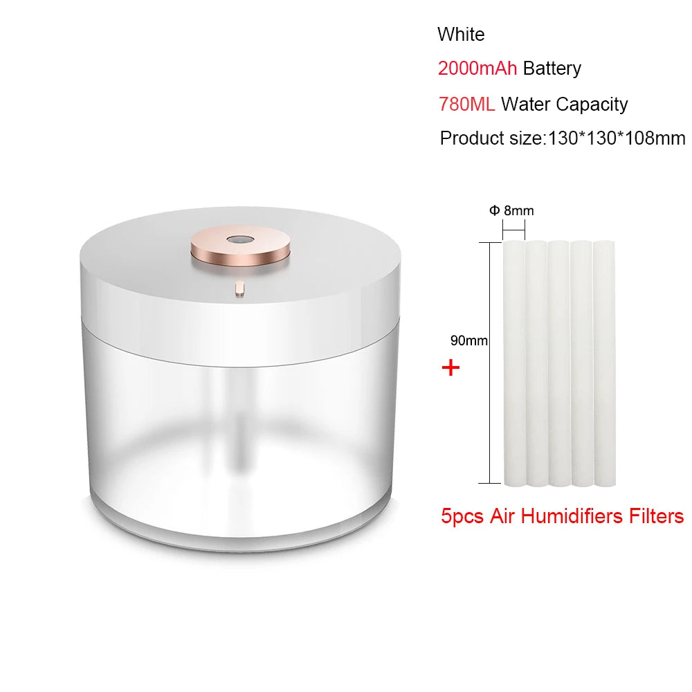 Portable Air Humidifier Wireless 2000mAh Usb Rechargeable Electric Night Lamp
