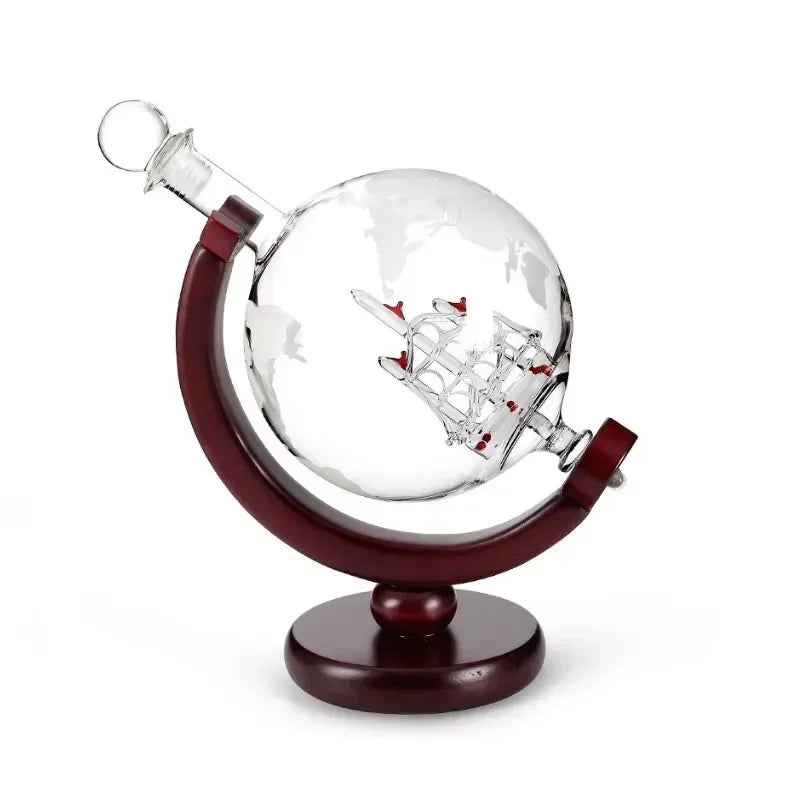 Creative Globe Decanter Set With Lead-Free Carafe Exquisite Wood-Stand and 2 Whisky Glasses Whiskey Decanter Globe Grade Gift