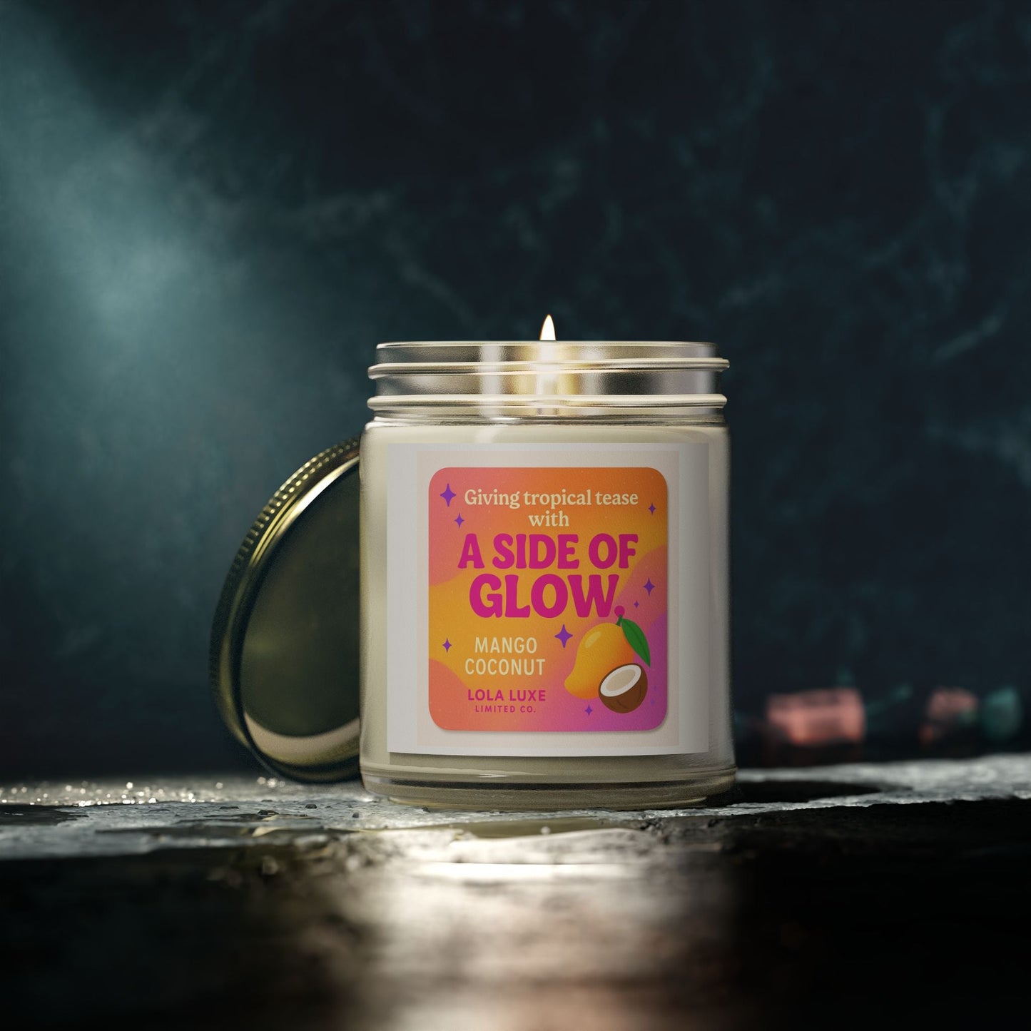 Mango Coconut Scented Candles, Coconut Apricot Wax (4oz, 9oz)