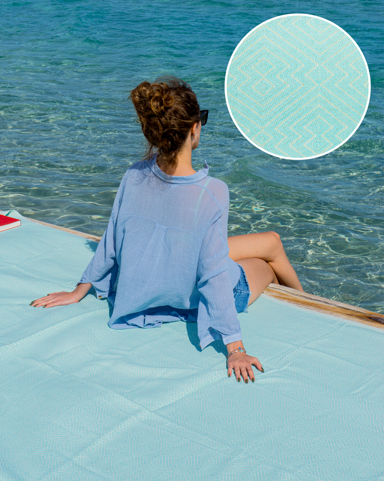 Mintgrön XXL hammamhandduk i bomull med mönster, snabbtorkande och sandresistent.