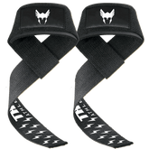 Svarta bomullslyftremmar med extra grepp och ergonomisk design för styrketräning.