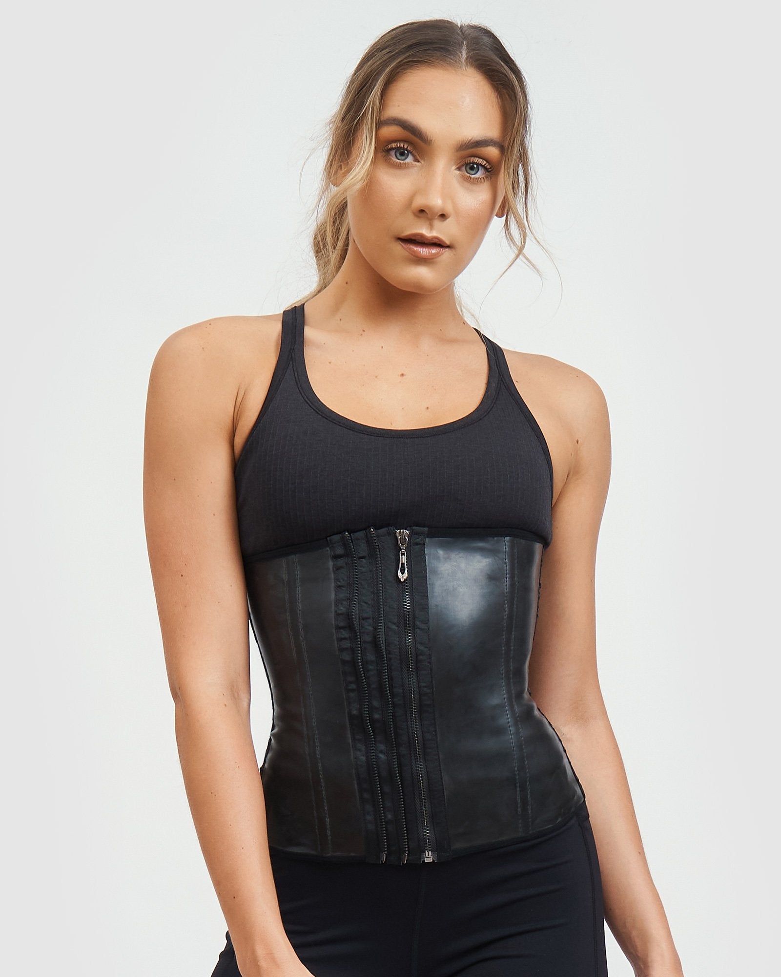 Core Trainer Deluxe Triple Zipper Latex Black