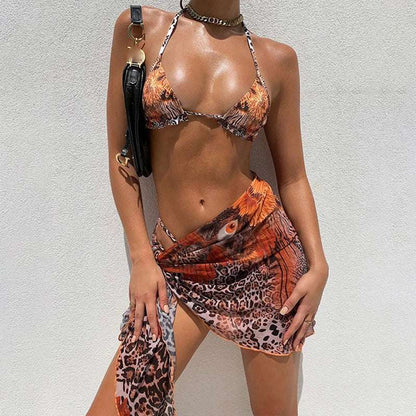 Leopard Bikini With Skirt Halter