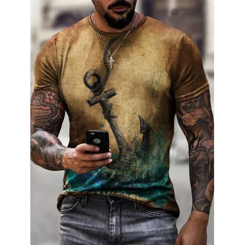 Anchor 3D Printed T Shirt Men