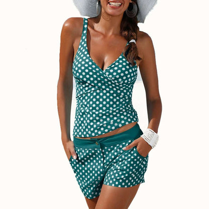 Polka Dots Print Plus Size Tankini Swimwear