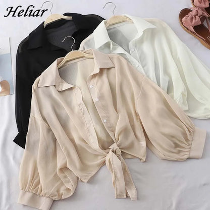 HELIAR Chiffon Shirts Women Half Sleeve