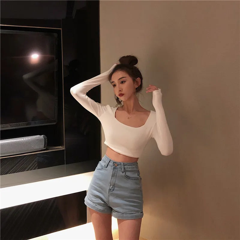 Shorts Dam Sommar Korean Chic Retro High Waist Slim Womens