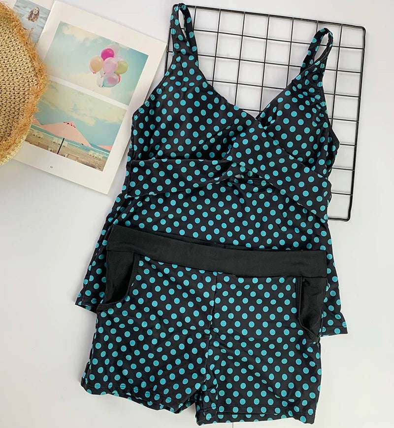 Polka Dots Print Plus Size Tankini Swimwear