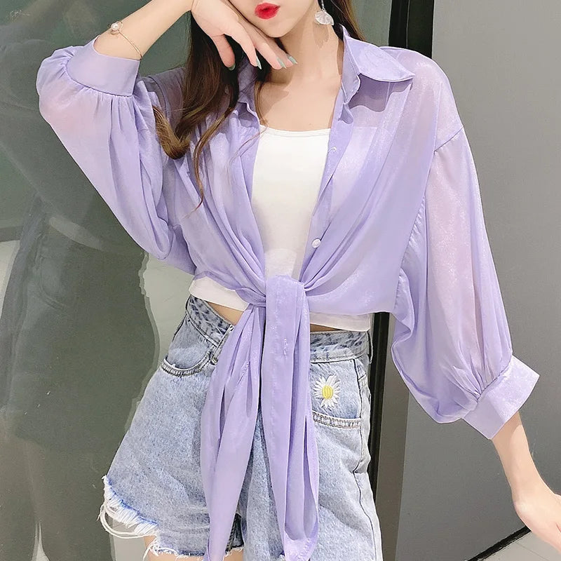 HELIAR Chiffon Shirts Women Half Sleeve