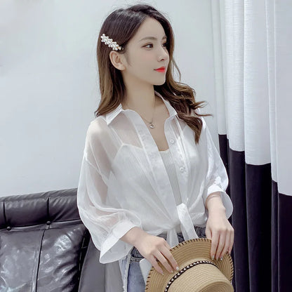 HELIAR Chiffon Shirts Women Half Sleeve