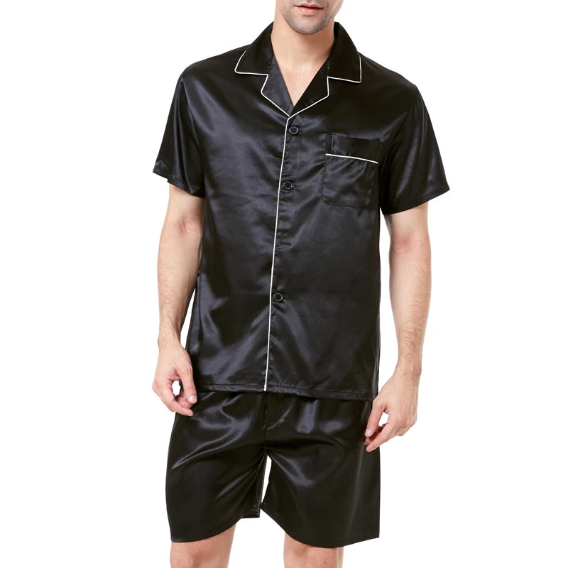 Tony&Candice Satin Silk Pajamas Shorts for Men Rayon Silk