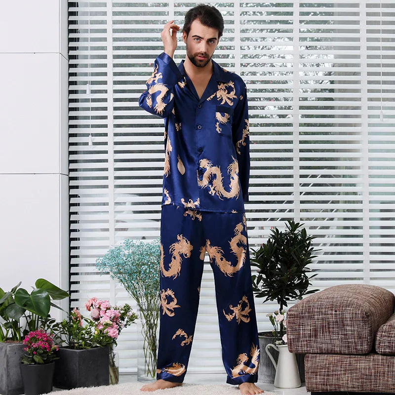 Couple Silk Satin Pajamas Pyjamas Set Long Sleeve