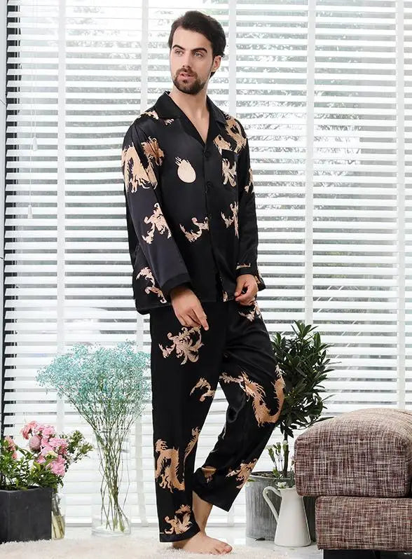 Couple Silk Satin Pajamas Pyjamas Set Long Sleeve