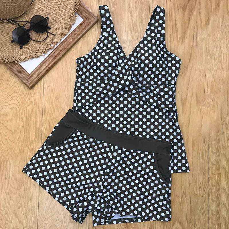 Polka Dots Print Plus Size Tankini Swimwear