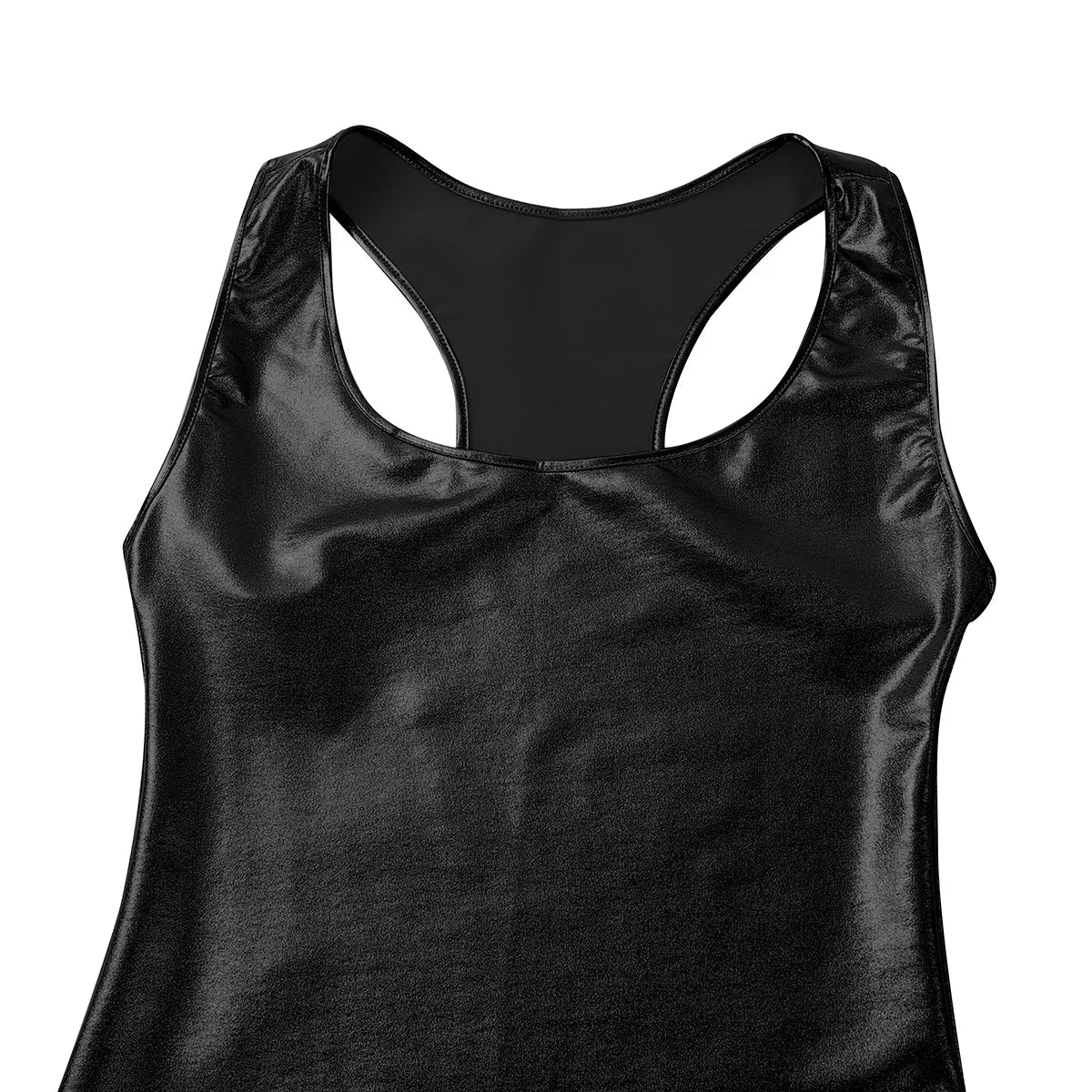 Womens Femme Punk Rave Tanks Tops Shiny Metallic Racer