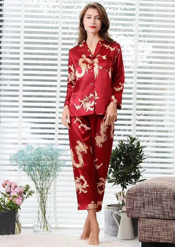 Couple Silk Satin Pajamas Pyjamas Set Long Sleeve