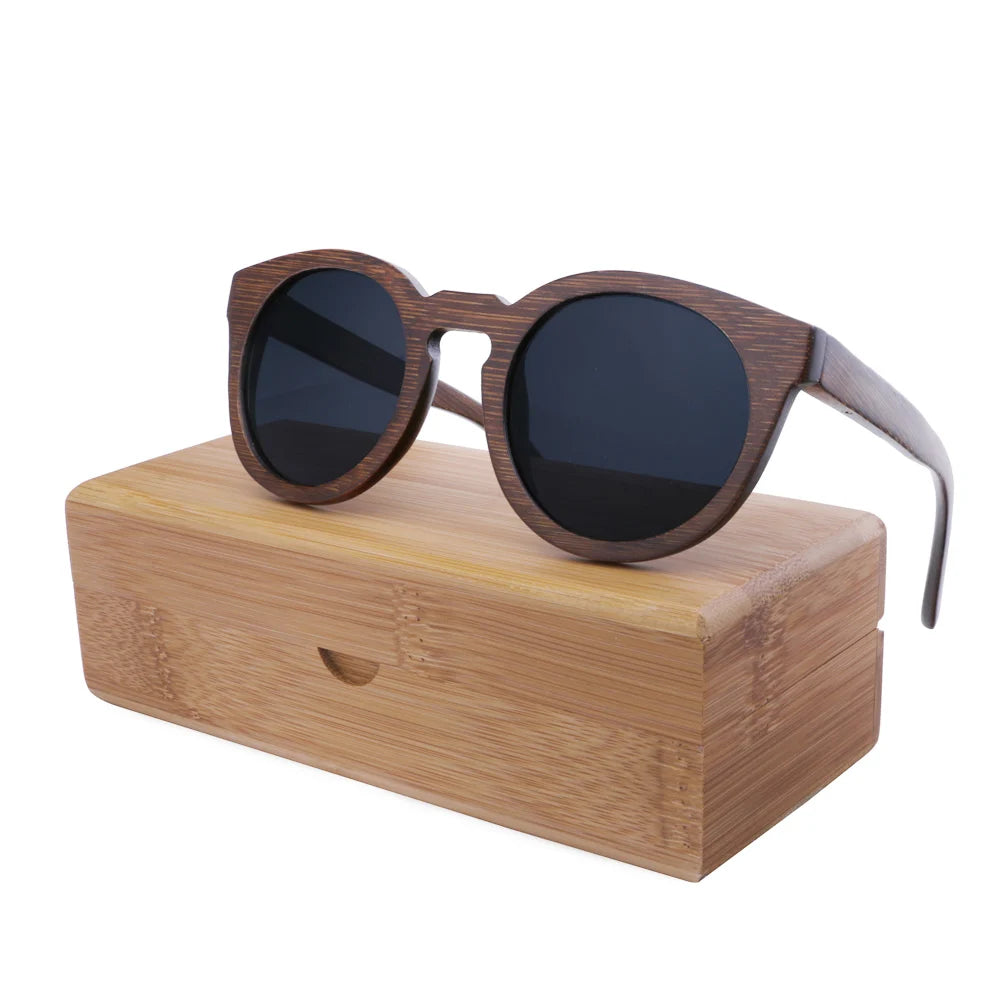 BerWer New Round Top Bamboo Sunglasses