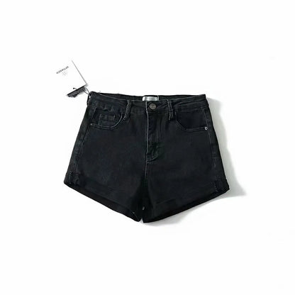 2021 koreanska jeans mini shorts med hög midja dam