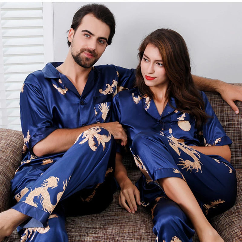 Couple Silk Satin Pajamas Pyjamas Set Long Sleeve