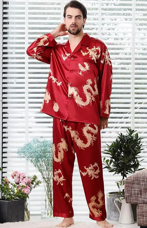 Couple Silk Satin Pajamas Pyjamas Set Long Sleeve