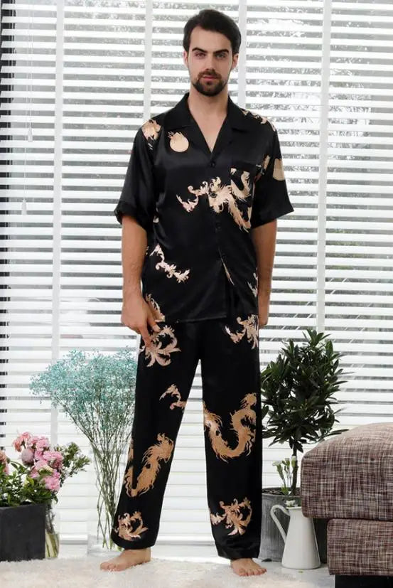 Couple Silk Satin Pajamas Pyjamas Set Long Sleeve