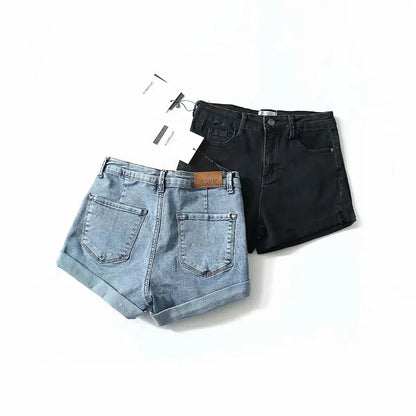 2021 koreanska jeans mini shorts med hög midja dam