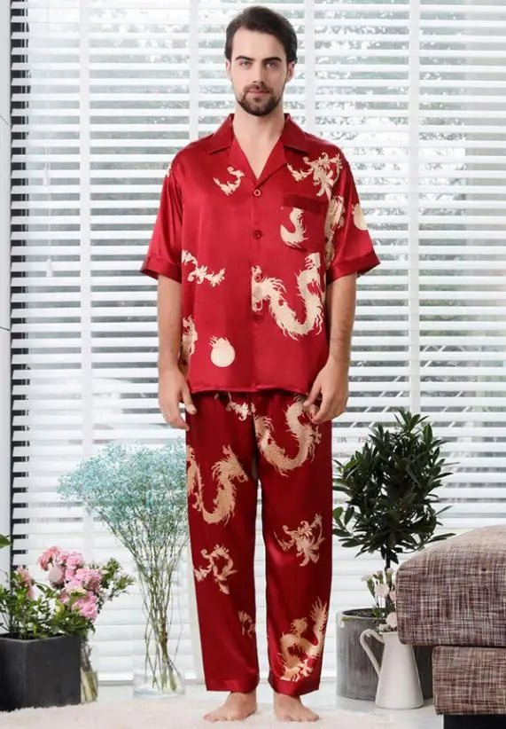Couple Silk Satin Pajamas Pyjamas Set Long Sleeve