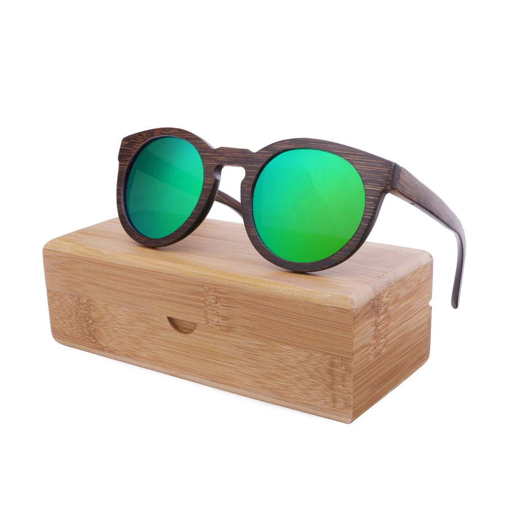 BerWer New Round Top Bamboo Sunglasses