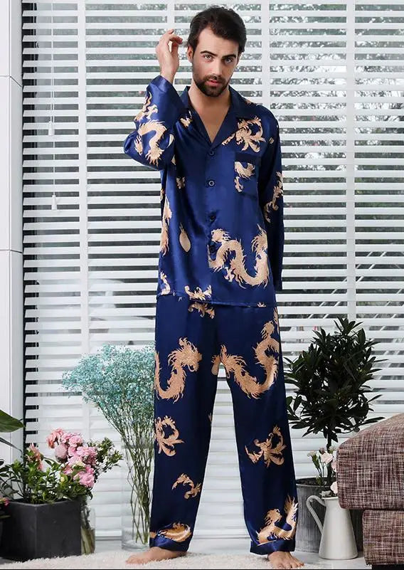 Couple Silk Satin Pajamas Pyjamas Set Long Sleeve