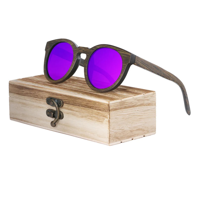 BerWer New Round Top Bamboo Sunglasses