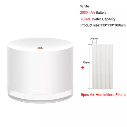 Portable Air Humidifier Wireless 2000mAh Usb Rechargeable Electric  Night Lamp