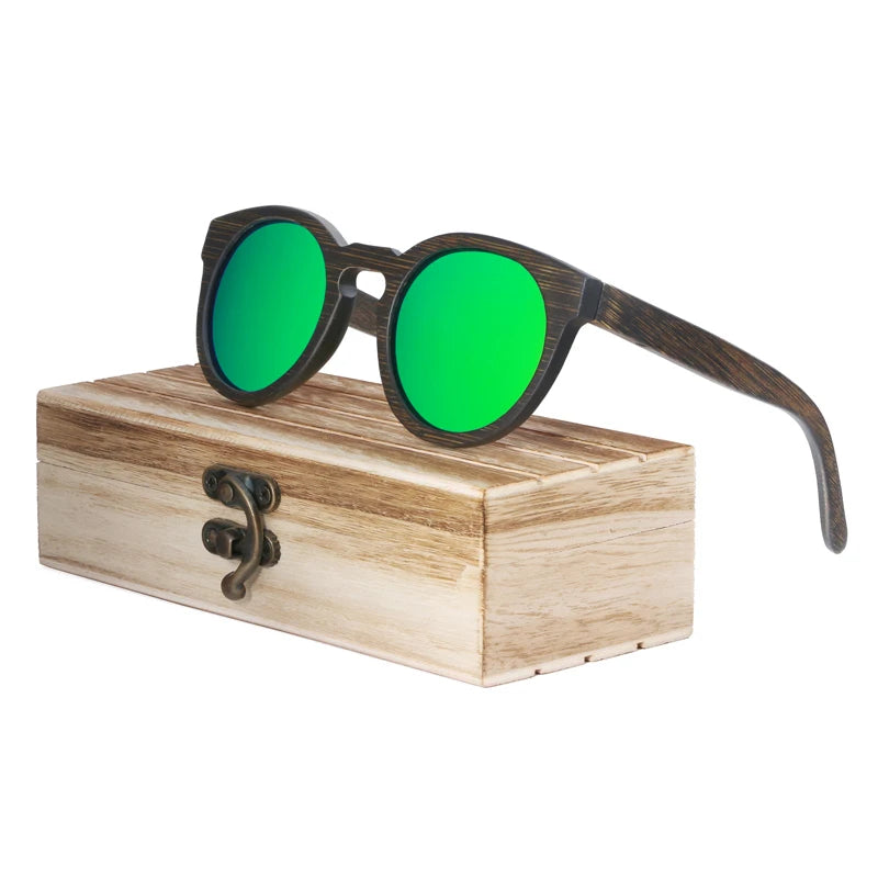 BerWer New Round Top Bamboo Sunglasses