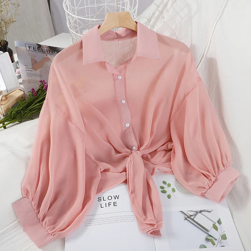 HELIAR Chiffon Shirts Women Half Sleeve