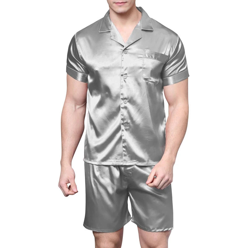 Tony&Candice Satin Silk Pajamas Shorts for Men Rayon Silk