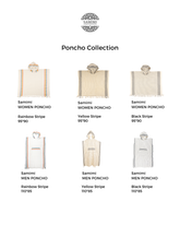 Randig svart och vit bomullsponcho med huva, perfekt för stranden eller poolen.