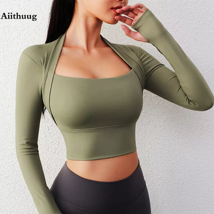 Aiithuug Padded Yoga Shirts Long Sleeve