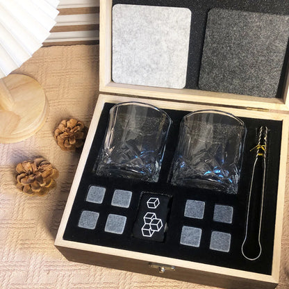 Christmas Valentine's Whiskey Gift for Men Father's Present Whiskey Stones Glasses Set Whisky Wooden Box With Granite Ice Cube