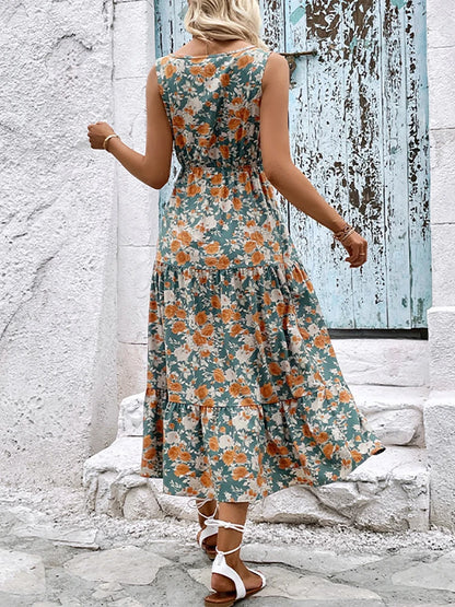 Elegant Floral Long Dress Women Summer