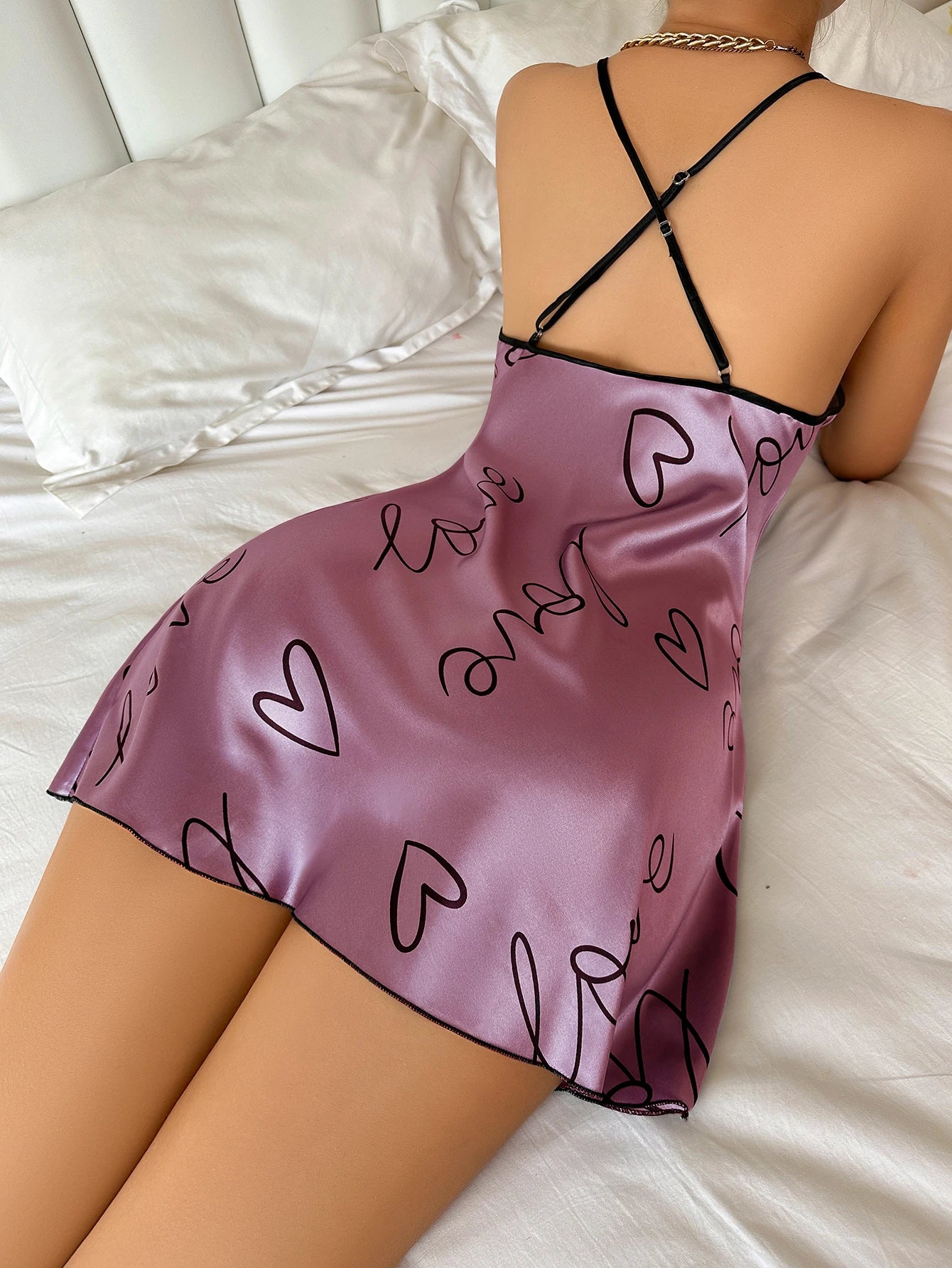 Heart Letter Print Nightdress For Comfortable Sleepwear