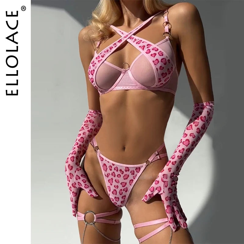 Luxe Leopard Lace Push-Up Bra & Glove Set