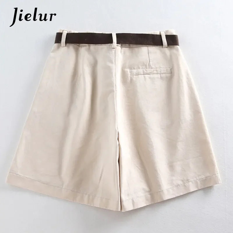 Jielur Shorts All-Match 4 Enfärgade Sashes Casual Shorts