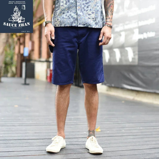 SauceZhan  Men Short Chino Pants Navy Shorts